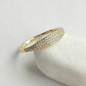 White Sapphire Pave Band Ring 14k Gold over Sterling Silver